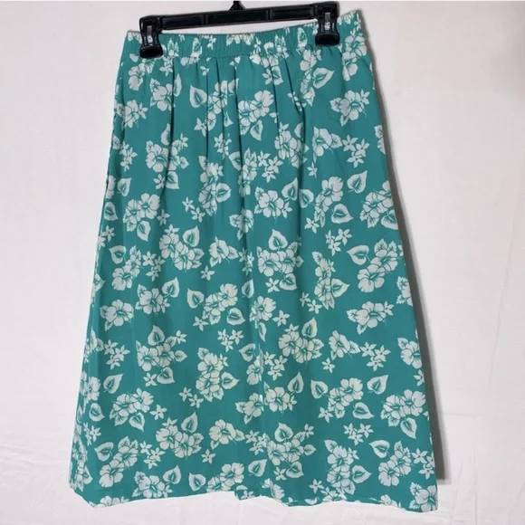 5/$25 Vintage Elle Elle Green White Floral Print Elastic Waist Midi Skirt M - Picture 15 of 16